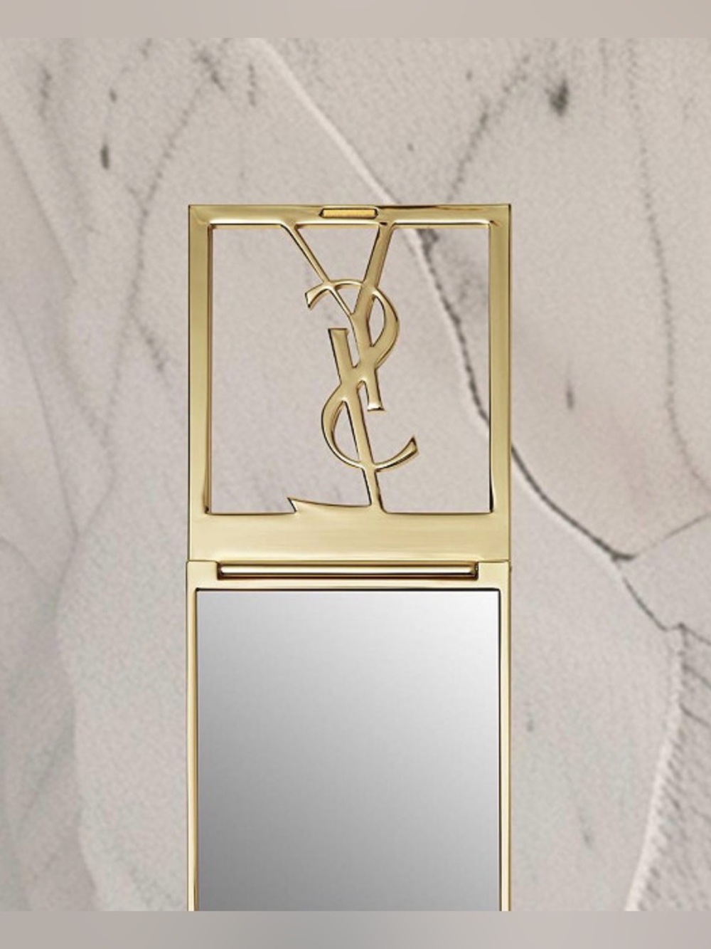 Yves Saint Laurent Gold Rectangular Compact Mirror with Cutout Logo - Picture 3 of 5